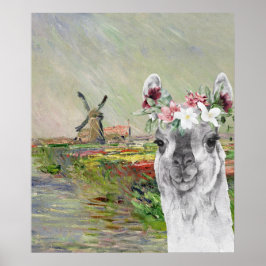 Monet Champ Tulipes und der Extravagante Llama Poster