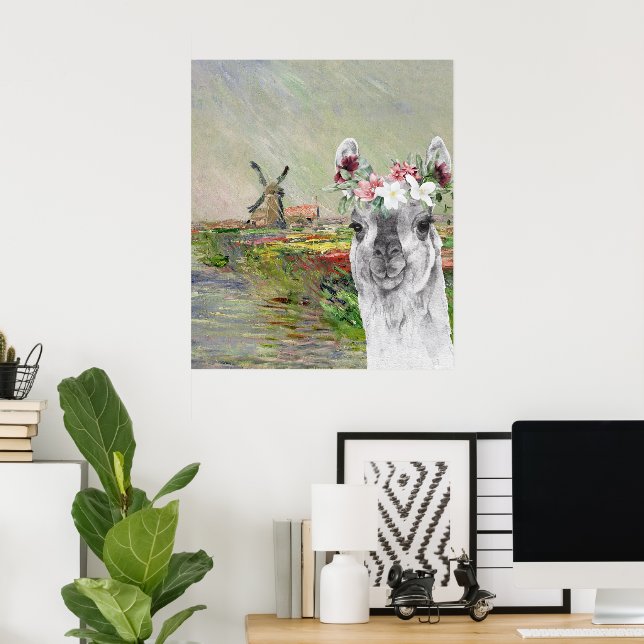 Monet Champ Tulipes und der Extravagante Llama Poster (Heimbüro)