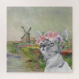 Monet Champ Tulipes und Extravagante Katze Puzzle