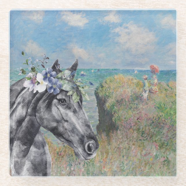 Monet Cliff Walk & Black Horse Glasuntersetzer (Vorderseite)