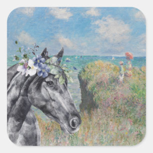 Monet Cliff Walk & Black Horse Quadratischer Aufkleber