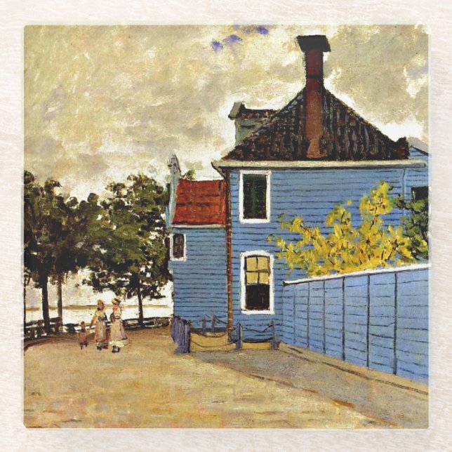 Monet - Das blaue Haus in Zaandam Glasuntersetzer (Vorderseite)