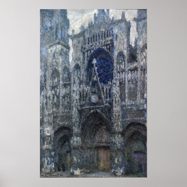 Monet - Die Kathedrale in Rouen das Portal, grau Poster (Vorne)