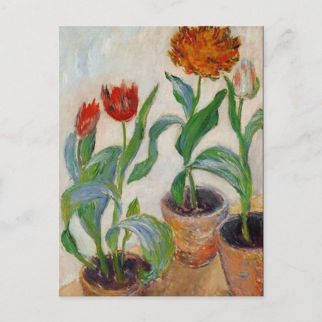 Monet Drei Töpfe mit Tulpen Postkarte (Vorderseite)