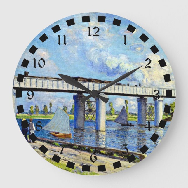 Monet - Eisenbahnbrücke in Argenteuill Große Wanduhr (Vorderseite)