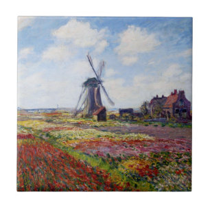 Monet Feld der Tulpen mit Windmühlen-Fliese Fliese
