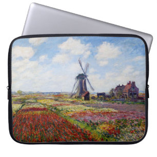 Monet Feld der Tulpen mit Windmühlen-Laptop-Hüls Laptopschutzhülle