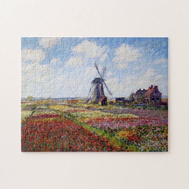 Monet Feld der Tulpen mit Windmühlen-Puzzlespiel Puzzle (Horizontal)