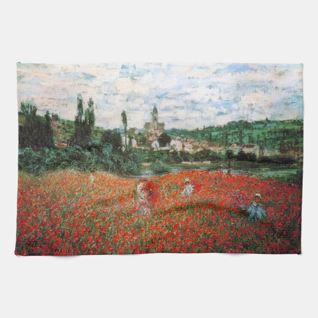 Monet Feld des roten Mohnblumen-Geschirrtuchs Küchentuch (Horizontal)