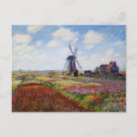 Monet Field of Tulips mit Windmühle Postkarte<br><div class="desc">Monet Field of Tulips mit Windmill Postkarte. Ölmalerei auf Leinwand aus dem Jahr 1886. Eines der farbenprächtigsten Werke Monets, das rund um die Windmühle von Rijnsburg gemalt wurde. Die Tulpenfelder strotzen vor Rot, Weiß, Gelb und Grüntöne. Ein wunderschönes Landschaftsbild, das Fans von Claude Monet, Tulpen, Impressionismus, Windmühlen und französischer Kunst...</div>