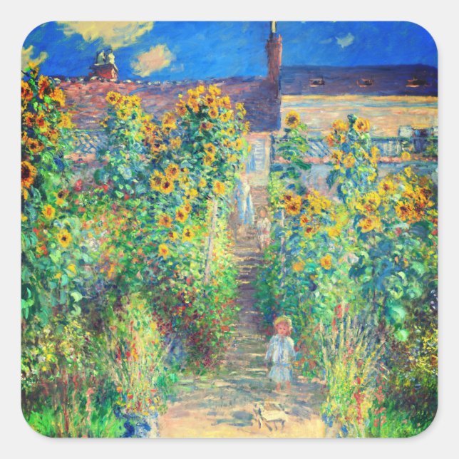 Monet Flower Garden Quadratischer Aufkleber (Vorderseite)