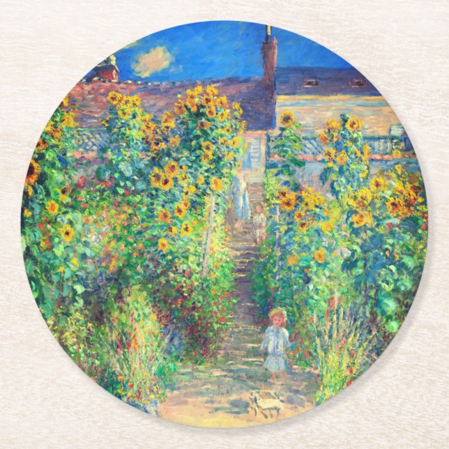 Monet Flower Garden Runder Pappuntersetzer (Vorderseite)