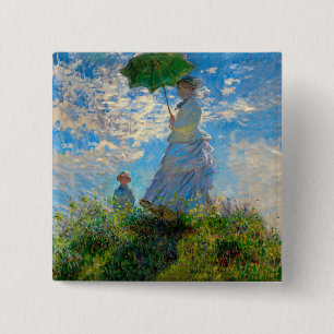 Monet Frau Sonnenschirm Impressionismus Button