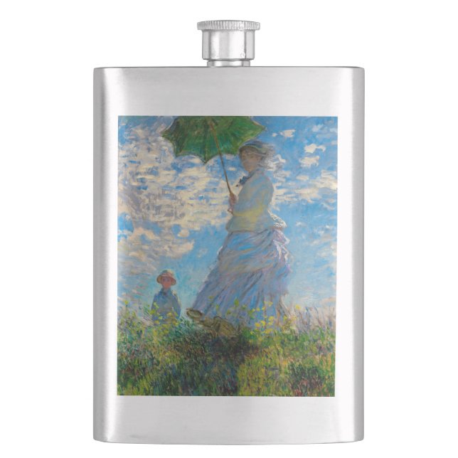 Monet Frau Sonnenschirm Impressionismus Flachmann (Vorderseite)
