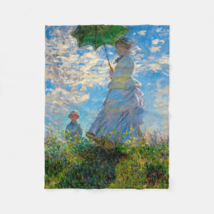 Monet Frau Sonnenschirm Impressionismus Fleecedecke