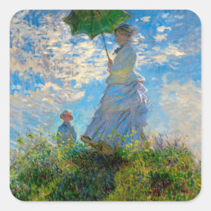 Monet Frau Sonnenschirm Impressionismus Quadratischer Aufkleber
