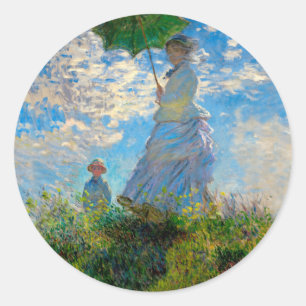 Monet Frau Sonnenschirm Impressionismus Runder Aufkleber