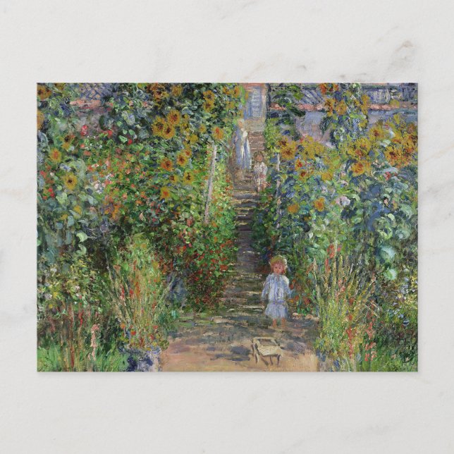 Monet Garden Vetheuil Impressionim Malerei Postkarte (Vorderseite)