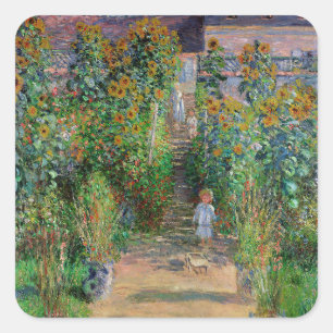 Monet Garden Vetheuil Impressionim Malerei Quadratischer Aufkleber