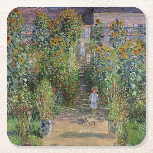 Monet Garden Vetheuil Impressionim Malerei Rechteckiger Pappuntersetzer (Vorderseite)