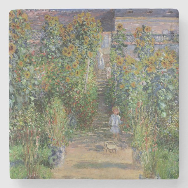 Monet Garden Vetheuil Impressionim Malerei Steinuntersetzer (Vorderseite)