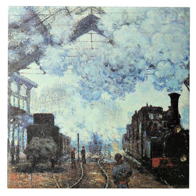 Monet - Gare St. Lazare, Anreise mit dem Zug Fliese (Vorderseite)