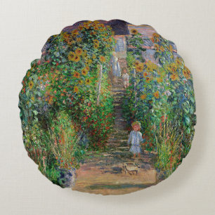 Monet Garten Vetheuil Impressionismus Blumenmalere Rundes Kissen