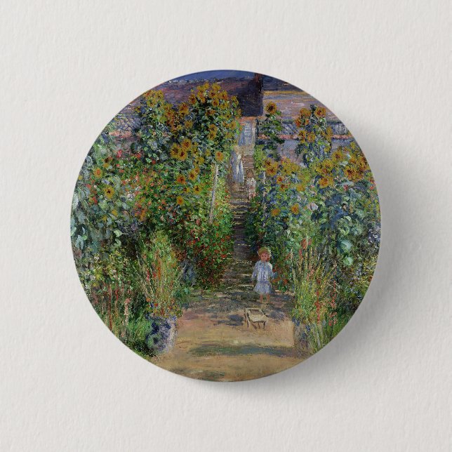 Monet Garten Vetheuil Impressionismus Malerei Button (Vorderseite)