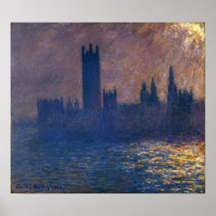 Monet - Häuser des Parlaments Sonnenscheineffekt Poster
