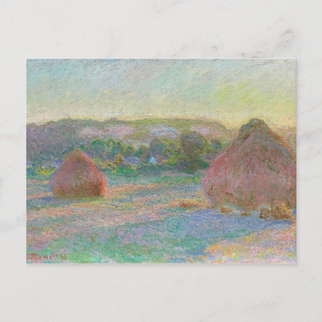 Monet Impressionist Art Haystacks Ende Sommer Postkarte (Vorderseite)