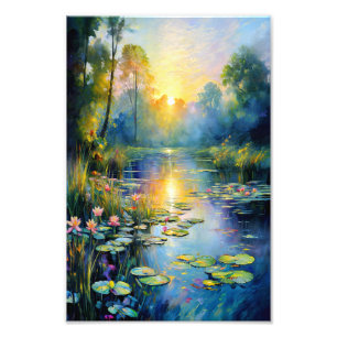 Monet Inspiriert Lily Pond bei Sonnenaufgang Impre Fotodruck