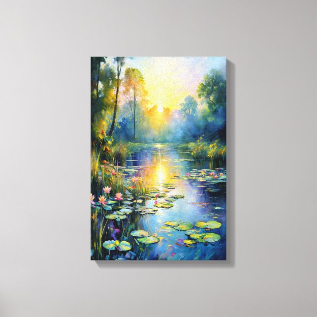 Monet Inspiriert Lily Pond bei Sonnenaufgang Impre Leinwanddruck (Vorderseite)