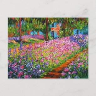 Monet Iris Garden Design mit rosa Hintergrund Postkarte