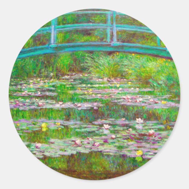 Monet japanische Brücke und Water Lilies Runder Aufkleber (Vorderseite)