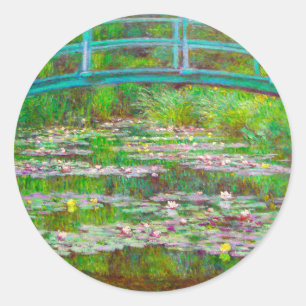 Monet japanische Brücke und Water Lilies Runder Aufkleber