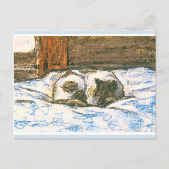Monet, Katzen schlafen auf einem Bett Postkarte (Vorderseite)