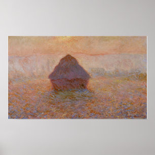 Monet - Kornstapel Sonnenuntergang im Nebel Poster