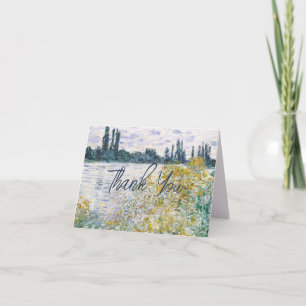 Monet Kunst Malerei Fluss Gelbe Blumen Schrift Dankeskarte