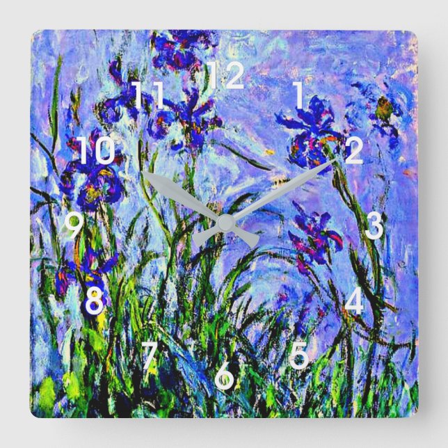 Monet - Lilac Irises Quadratische Wanduhr (Vorderseite)