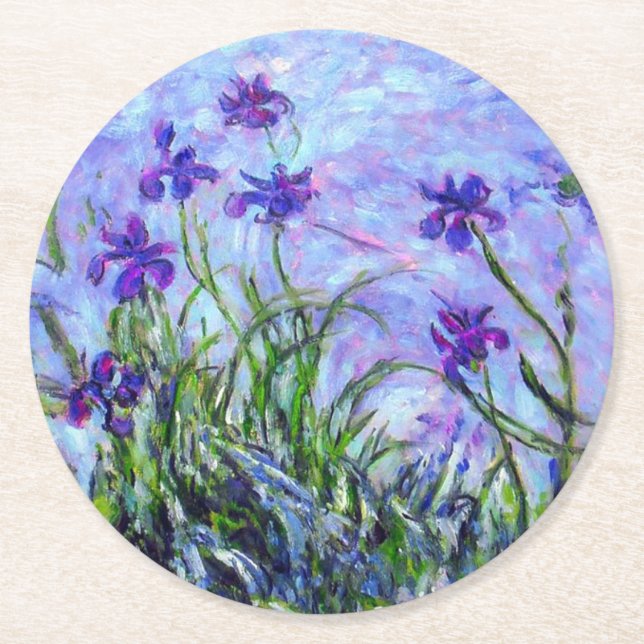 Monet Lilac Irises Runder Pappuntersetzer (Vorderseite)