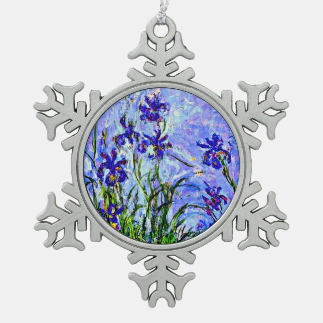 Monet - Lilac Irises, Schneeflocken Zinn-Ornament (Vorderseite)