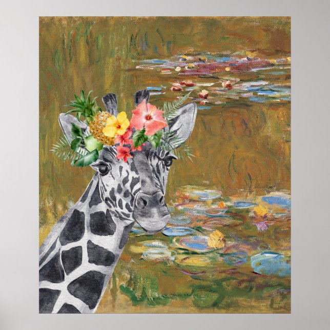 Monet Lily Pond and Giraffe Compilation Poster (Vorne)