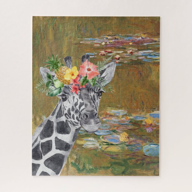 Monet Lily Pond and Giraffe Compilation Puzzle (Vertikal)