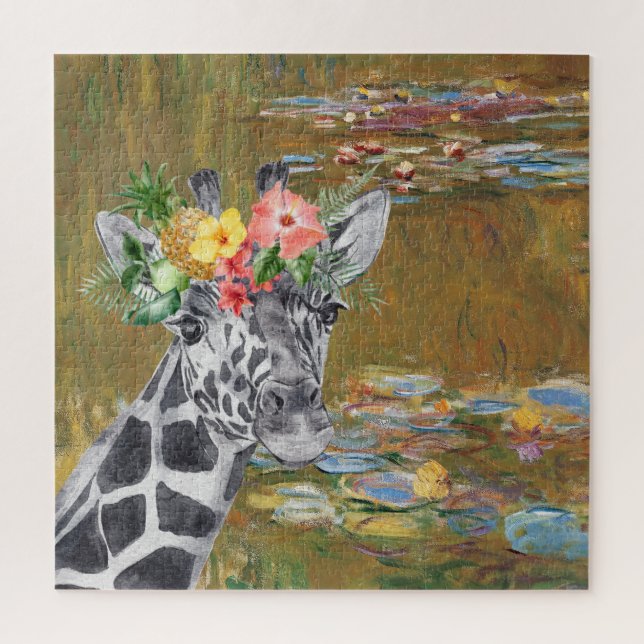 Monet Lily Pond and Giraffe Compilation Puzzle (Vertikal)