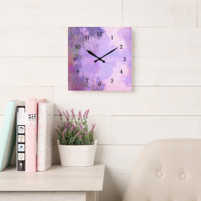 Monet - Misty Morning on the Seine Quadratische Wanduhr (Lesesaal)