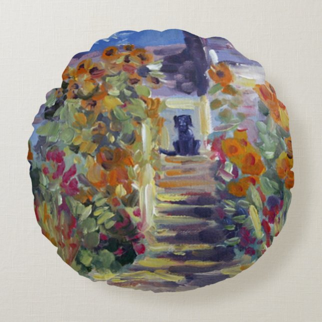 Monet mit Labrador-Kissen Rundes Kissen (Vorderseite)