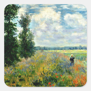 Monet - Mohnfeld, Argenteuil, Quadratischer Aufkleber