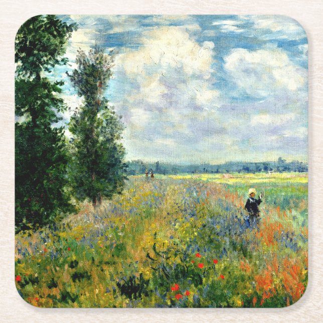 Monet - Mohnfeld, Argenteuil Rechteckiger Pappuntersetzer (Vorderseite)