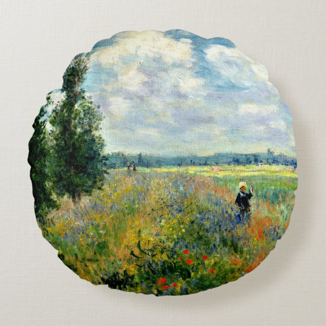 Monet - Mohnfeld, Argenteuil Rundes Kissen (Vorderseite)