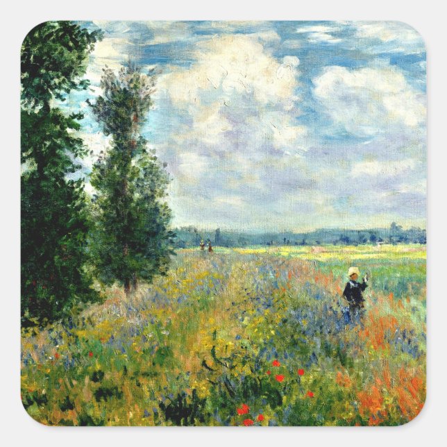 Monet - Mohnfeld, Argentinien, Quadratischer Aufkleber (Vorderseite)